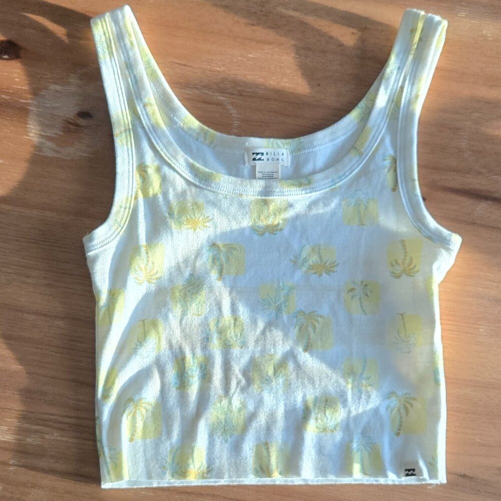 billabong crop tank top | size s | palm tree print cotton sleeveless